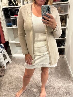 Cream Cozy Open Front Hooded Cardigan